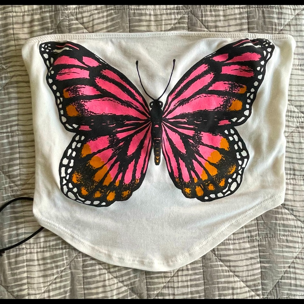 G Mini Butterfly Tube Top with Lace-up Back